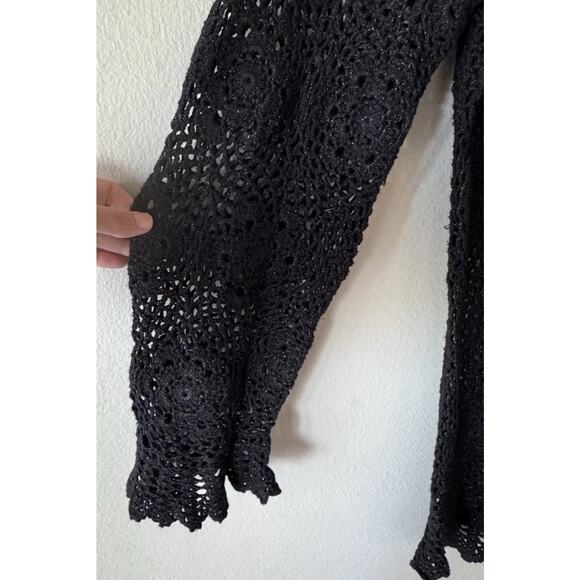 JH Collectibles Crochet Sweater Women’s Plus Size 1X Black Shimmer Boho V Neck - Picture 5 of 8
